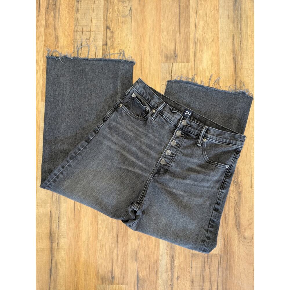 GAP Women Jeans, Charcoal Black High Rise Button Fly Wide Leg Jeans, Sz 10/30